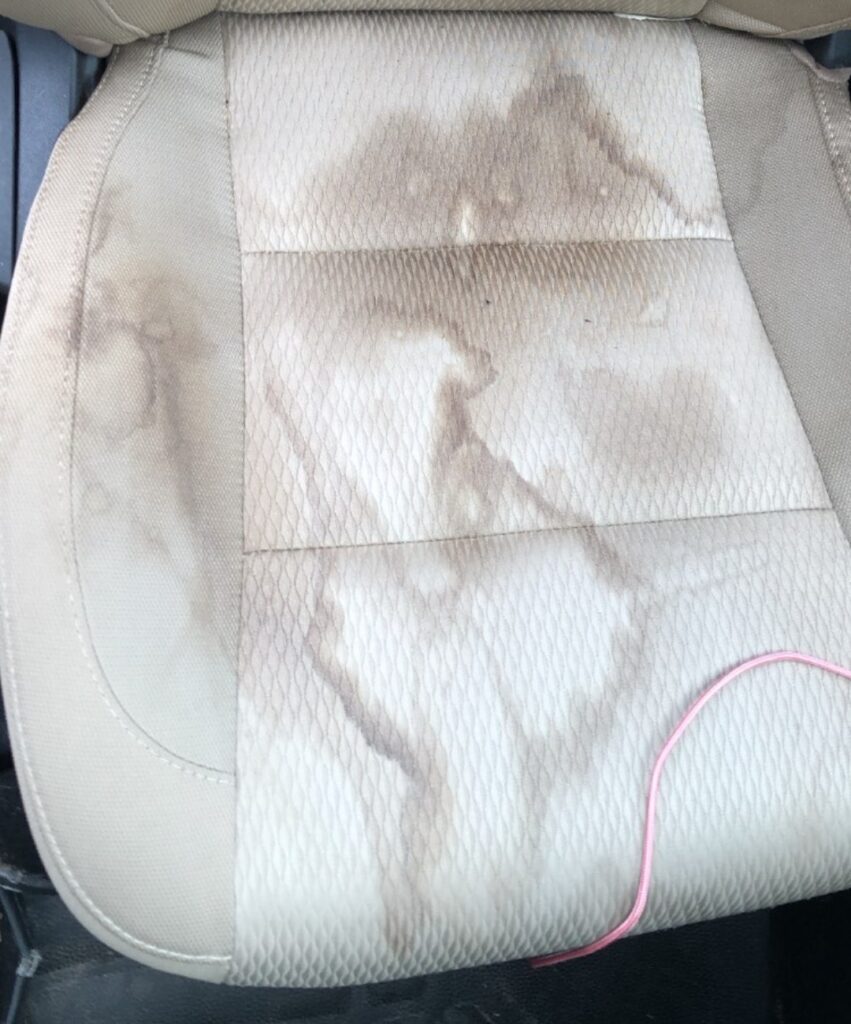 Coffee Stain Dirty Car Seat
